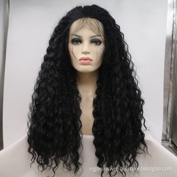 Vigorous mono long premium high quality afro kinky curly wholesale black women synthetic hair wigs lace front
